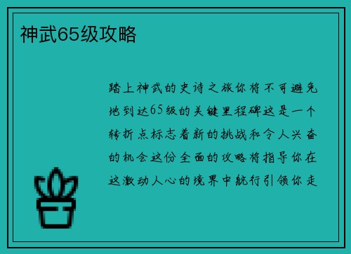 神武65级攻略